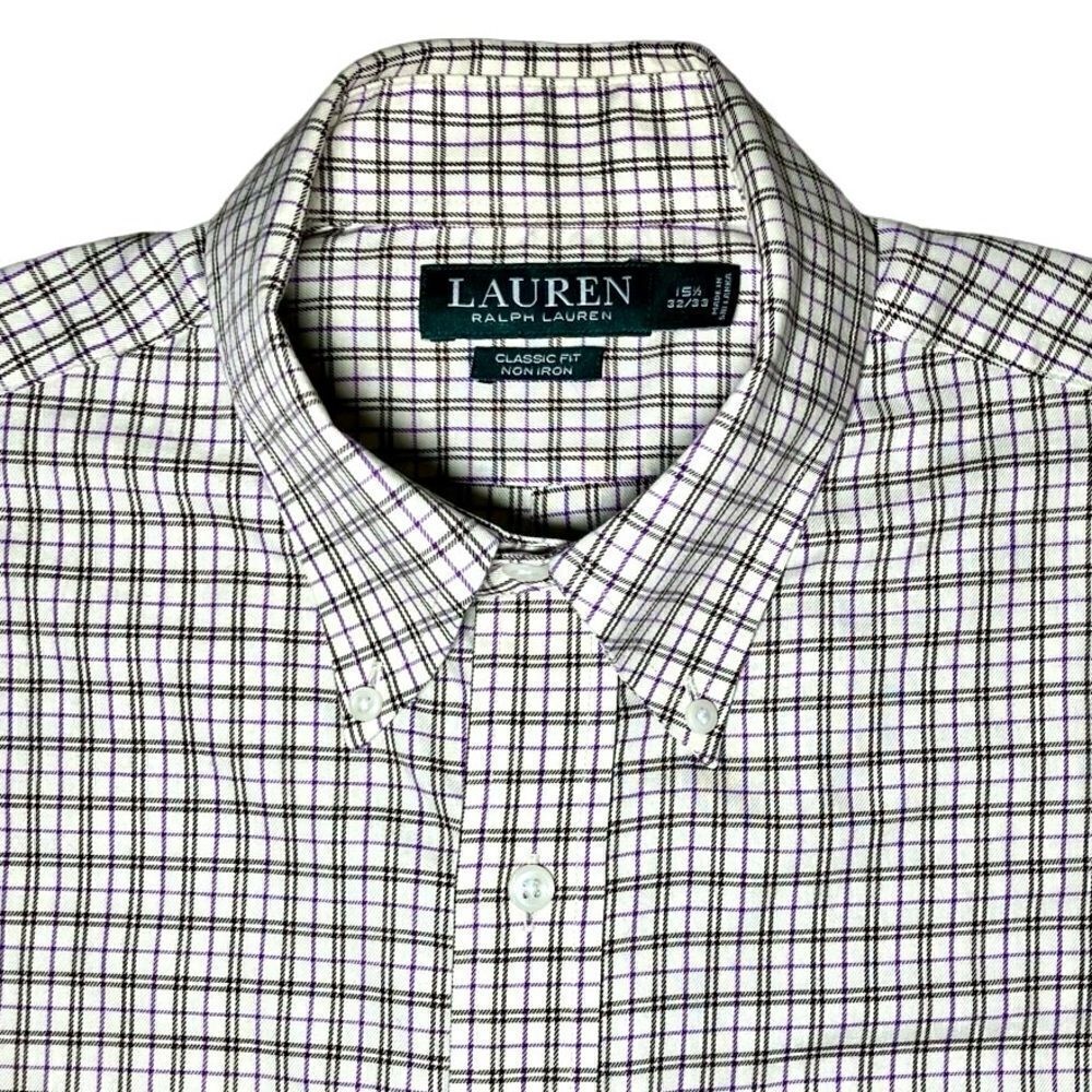 Lauren Ralph Lauren Plaid Shirt in Cream/Black/Purple Men’s 15 1/2-32/33